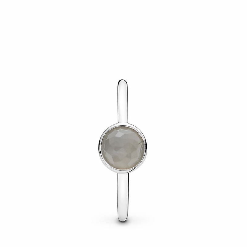 Pandora June Droplet Ring - Sterling Silver/Grey/Moonstone - Canada | NQ7007JD